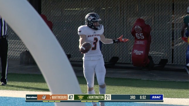 Highlights of Martinsburg's 62-21 win over Huntington in the West Virginia AAA state championship. Hudson Clement set a new AAA state championship game record with eight total touchdowns (4 rushing, 4 passing). He finished the game with 216 total yards (175 receiving, 41 rushing) and also had an interception.
