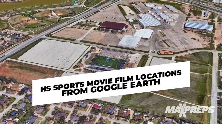 Movies centered around high school sports are shown the locations they were filmed via Google Earth.