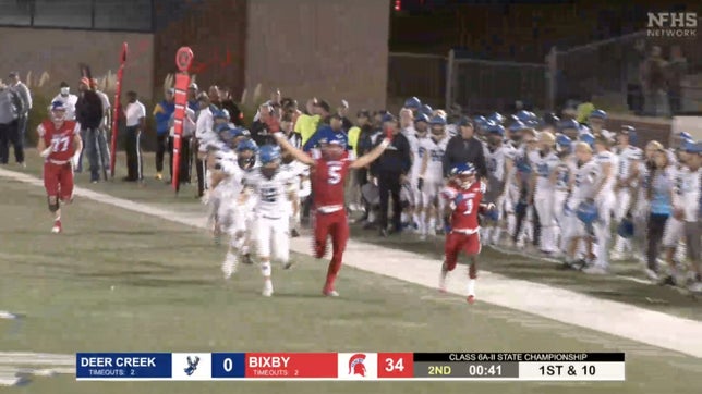 Highlights of No. 19 Bixby's 63-14 win over Deer Creek (Edmond) in the Oklahoma 6A-II state championship. The Spartans set the Oklahoma state record winning their 49th consecutive game in a row breaking Wagoner's record of 48 straight wins. It was also Bixby's fourth straight 6A-II state title.