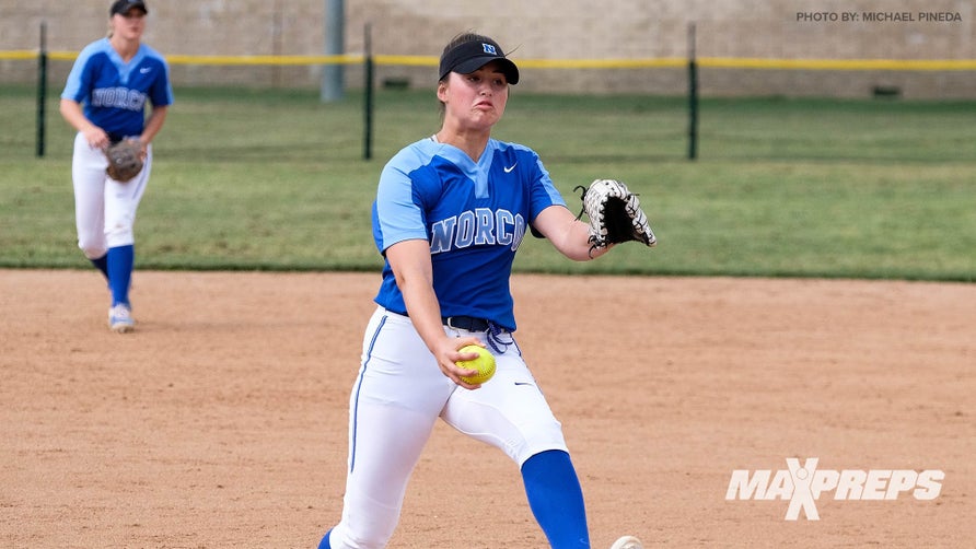 Junior Softball Pitcher at Norco, Stevie Hansen, highlights vs. Glendora