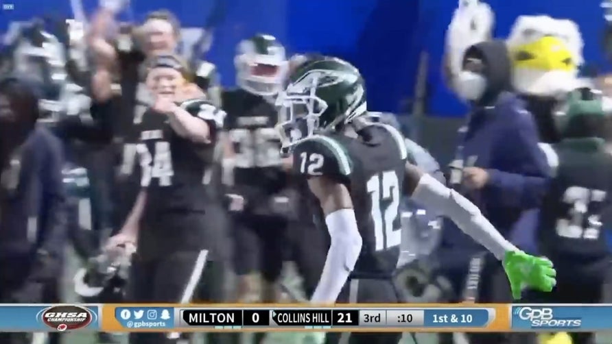Highlights of Collins Hill's 5-star athlete Travis Hunter in the Eagles 24-8 win over Milton in the Georgia AAAAAAA state championship. He had 10 receptions for 153 yards and a score while forcing a fumble on defense.
