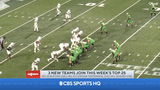 Zack Poff joins Brandon Baylor on CBS HQ to break down the three new teams to the MaxPreps Top 25 high school football rankings - No. 22 Buford (GA), No. 23 Corona Centennial (CA) and No. 25 Bixby (OK).