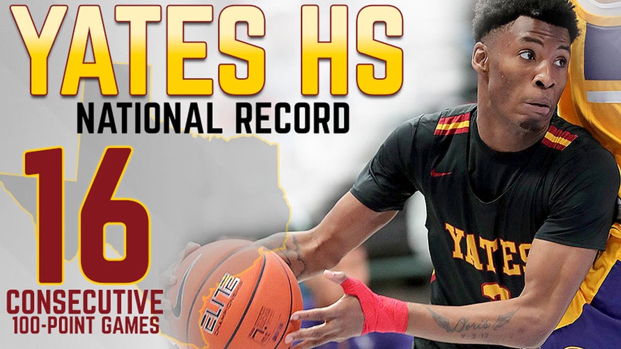 Highlights of Yates' (TX) breaking its own national record scoring at least 100 points in its 16th consecutive game. They beat Scarborough (TX) 124-67.