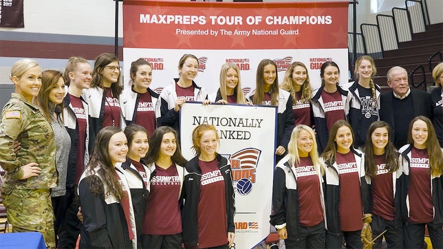 The MaxPreps Tour of Champions presented by the Army National Guard, stopped at Assumption (KY) high school to present the girls volleyball team with the prestigious Army National Guard National Rankings Trophy.