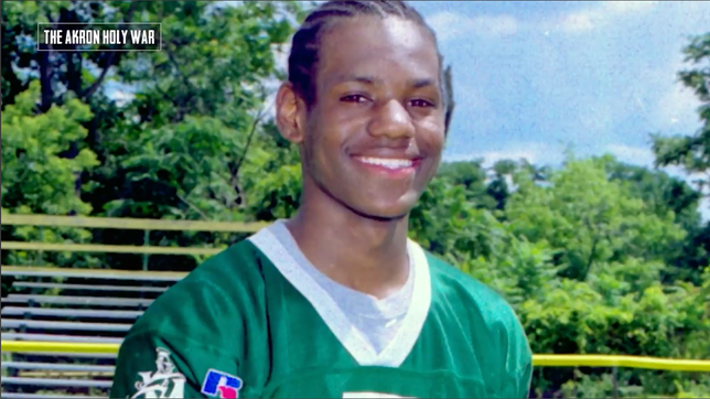 Footage of LeBron James playing high school football as a receiver for St. Vincent-St. Mary (Ohio) in "The Akron Holy War." Courtesy of Director/Producer Anthony Fanelli / Aphotic Productions.