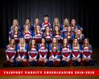 Fairport Red Raiders Co-ed Varsity Cheer Fall 18-19 team photo.