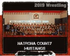 Natrona County Mustangs Boys Varsity Wrestling Winter 18-19 team photo.