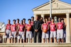 Memphis East Mustangs Boys Varsity Basketball Winter 17-18 team photo.