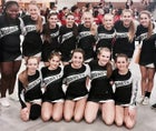 Fayetteville-Manlius Hornets Co-ed Varsity Cheer Fall 17-18 team photo.