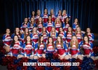 Fairport Red Raiders Co-ed Varsity Cheer Fall 17-18 team photo.