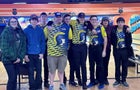 Webber Trojans Boys Varsity Bowling Winter 23-24 team photo.