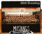 Natrona County Mustangs Boys Varsity Wrestling Winter 19-20 team photo.